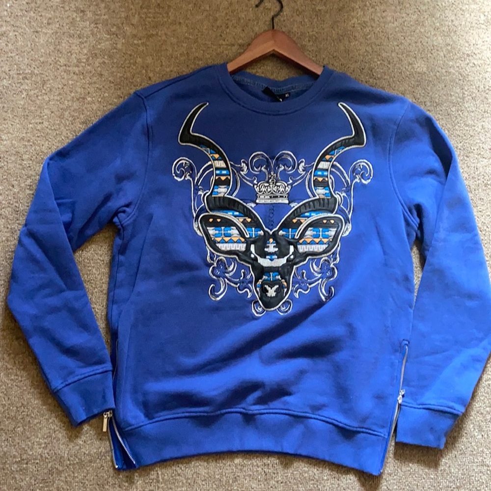 XL koodoo sweatshirt half zipper on both sides royal blue & black - Picture 2 of 4
